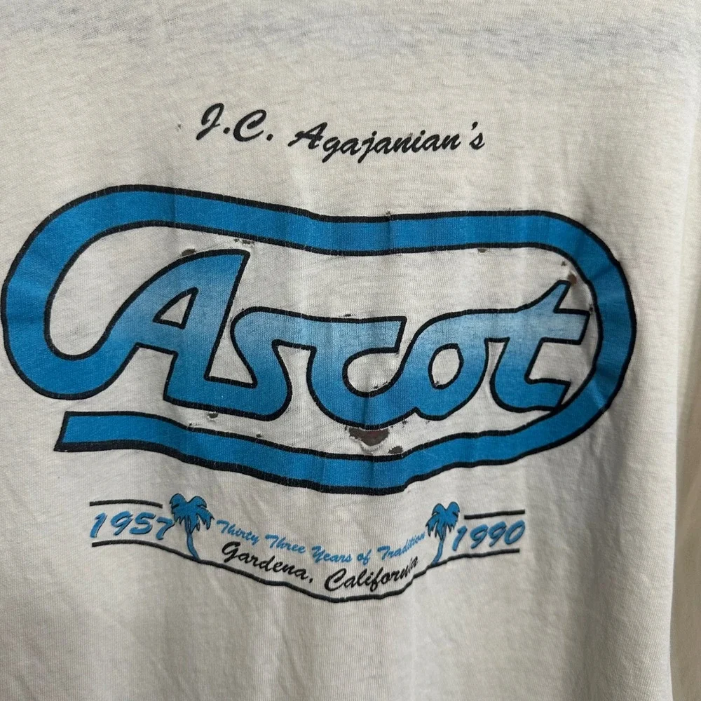 Stedman Ascot Park Speedway T-Shirt Mens XL White 1990 Vintage Racing Distressed